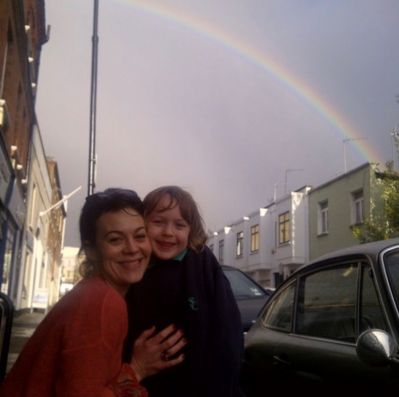 Helen with daughter Manon, perhaps first day of school?

